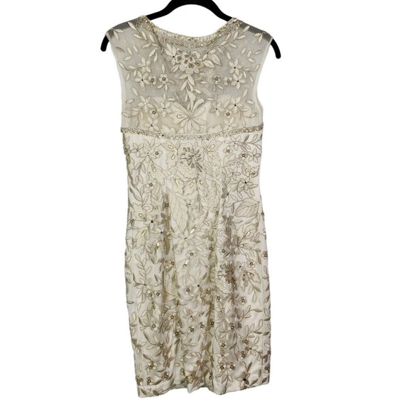 SUE WONG Nocturne White beaded embellished knee length dress womens size 4 - Picture 3 of 16